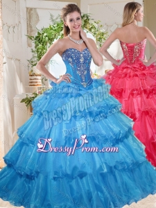 Elegant Puffy Skirt Beaded and Ruffled Layers Beautiful Quinceanera Dress Gown