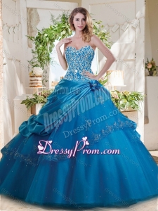 Fashionable Beaded and Applique Big Puffy Beautiful Quinceanera Dress Gown in Teal