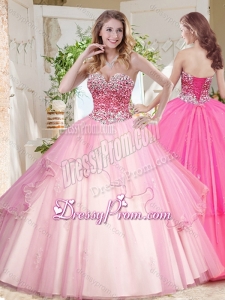 Lovely Ruffled Layers Beautiful Quinceanera Dress with Beaded Bodice in Pink