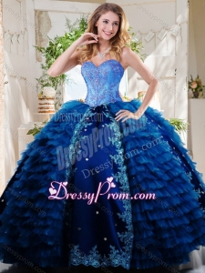 Luxurious Beaded and Applique Royal Blue Latest Quinceanera Dress in Taffeta and Tulle