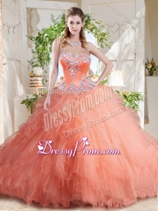 New Arrivals Beaded and Ruffled Big Puffy Beautiful Quinceanera Dress with Orange