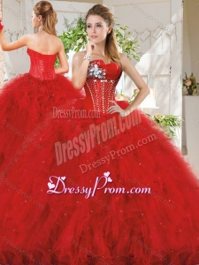 Popular Really Puffy Red Beautiful Quinceanera Dress with Beading and Ruffles