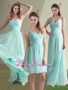 Cheap Straps Beaded and Ruched Aqua Blue Dama Dress in Chiffon