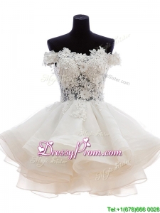 Classical Off the Shoulder White Prom Dress with Appliques