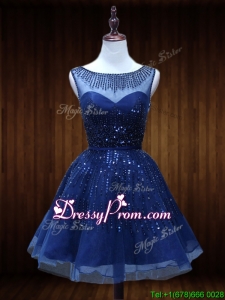 Lovely See Through Beaded Short Prom Dress in Royal Blue