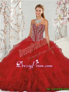 2015 Most Popular Beading and Ruffles Red Dresses for Quinceanera