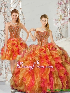 2015 New Arrival and Detachable Beading and Ruffles Quinceanera Dresses in Multi Color