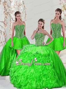 Detachable Beading and Ruffles Quinceanera Dress Skirts in Spring Green for 2015