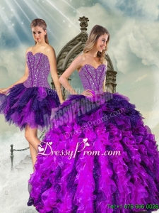 Detachable and Custom Made Multi Color Sweet 16 Dresses with Beading and Ruffles for 2015