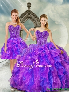 Detachable and Exclusive Blue and Lavender Dresses for Quince with Beading and Ruffles