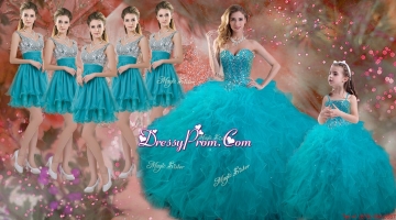 Luxurious Beaded and Ruffled Quinceanera Dress and Sweet Spaghetti Straps Teal Mini Qwuinceanera Dress and Discount Sequined Short Dama Dresses