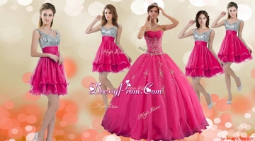 Luxurious Hot Pink Big Puffy Quinceanera Dress and Modest Sequined Straps Dama Dresses