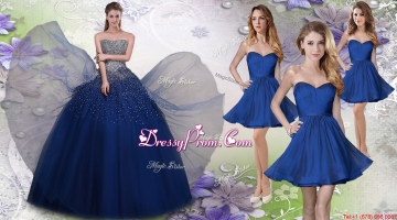 Pretty Navy Blue Really Puffy Quinceanera Dress and Fashionable Short Dama Dresses