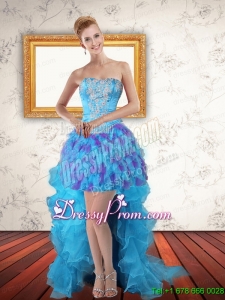 2015 Beautiful Sweetheart High Low Ruffles Prom Dresses in Multi Color