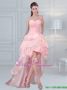 2015 Cute Baby Pink Sweetheart Beaded Prom Dresses with Ruffled Layers