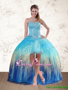 2015 Cheap Baby Blue Sweetheart Multi Color Prom Dresses with Ruffles and Beading