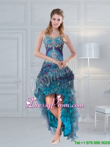 2015 Cheap Pretty Straps Multi Color Prom Gown with Embroidery and Hand Made Flower