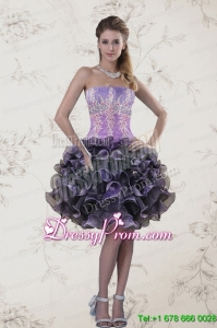2015 New Strapless Multi Color Prom Dresses with Ruffles and Appliqeues