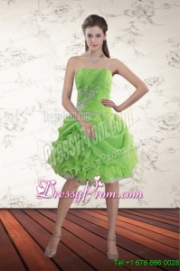 2015 Spring Green Strapless Prom Dresses with Ruffles and Beading