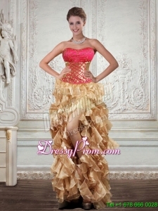 2015 Unique Strapless Multi Color Prom Dresses with Beading and Embroidery