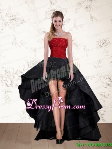 Cheap High Low Strapless Beaded Prom Dresses in Red and Black