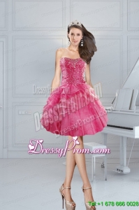 2015 Cheap Gorgeous Pink Sweetheart Prom Dresses with Beading and Ruffles