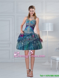 2015 Ball Gown Straps Multi Color Embroidery Short Prom Dresses with Hand Made Flower