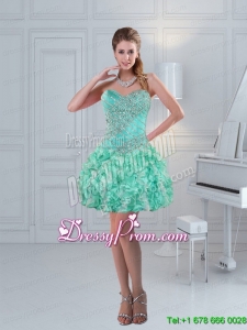 Apple Green Sweetheart Ruffled Beautiful Short Prom Dresses for 2015 with Beading