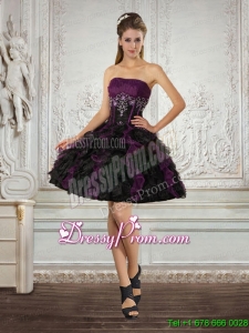 Ball Gown Strapless Multi Color Short Prom Dresses with Ruffles and Embroidery