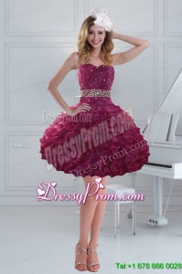 Fashionable Strapless Ruffled Short Prom Dresses for 2015 with Beading