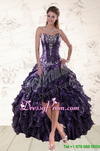 2015 Exclusive Purple High Low Christmas Party Dress for Spring
