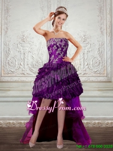Dark Purple Strapless Christmas Party Dress with Embroidery and Ruffles