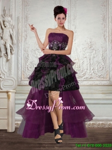 High Low Multi Color Strapless Christmas Party Dress with Ruffles and Embroidery