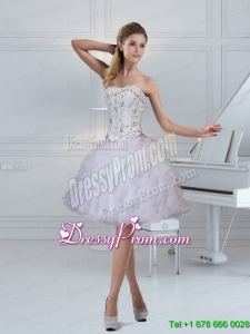 2015 Elegant Strapless White Prom Dresses with Ruffles and Beading