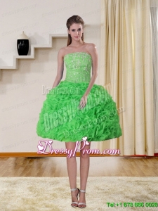 2015 High End Spring Green Strapless Prom Dresses with Beading and Ruffles