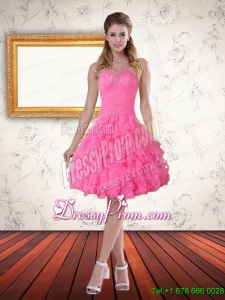 Beautiful High End Baby Pink Sweetheart Prom Dress with Beading and Ruffled Layers