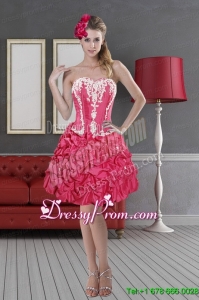 Hot Pink Sweetheart 2015 High End Prom Dresses with Pick Ups and Embroidery
