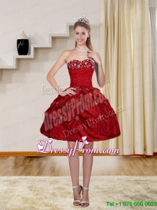 2015 Ball Gown Red Strapless Prom Dresses with Embroidery