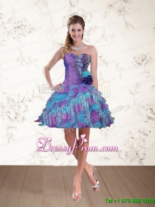 2015 Spring Sweetheart Beaded Multi Color Designer Prom Dresses with Hand Made Flower