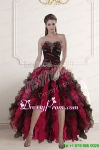 High Low Sweetheart Multi Color Prom Dresses with Ruffles and Beading