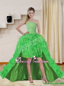 2015 Beautiful Spring Green Maxi Prom Dresses with Beading