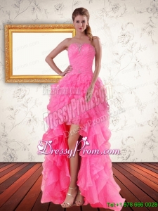 2015 Perfect Baby Pink Strapless Maxi Prom Dresses with Beading and Ruffled Layers