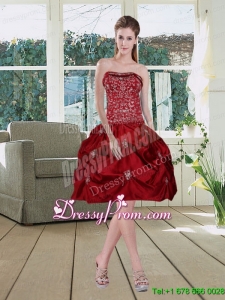 Wine Red Pretty Strapless 2015 Prom Dresses with Embroidery