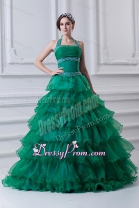 2014 Spring A-line Hater Top Beading and Appliques Green Quinceanera Dress