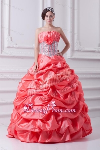 2014 Watermelon Ball Gown Strapless Beading Quinceanera Dress with Side Zipper