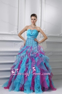 Ball Gown Strapless Organza Beading Ruffles Multi-color Quinceanera Dress