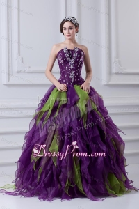 Uniques Multi-color Strapless Ball Gown Quinceanera Dress with Beading