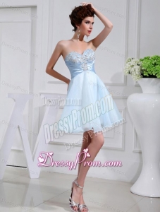 A-line Chiffon Aqqliques Strapless Light Blue Sweatheart Prom Dress