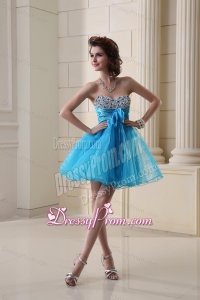A-line Sweetheart Organza Ruching Mini-length Prom Dress in Baby Blue