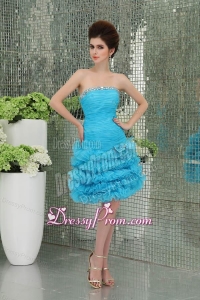 Organza Baby Bule Prom Dress with Ruffled Layers Bowknot Strapless A-line